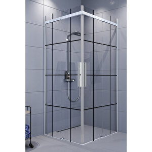 Clase Temperli 6 Mm Kare Cam Duşakabin Krom Profil Siyah Karolaj Cam 100x100 cm