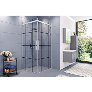 Clase Temperli 6 Mm Kare Cam Duşakabin Krom Profil Siyah Karolaj Cam 90x90 cm