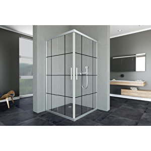Sparta Temperli 6 Mm Kare Cam Duşakabin Krom Profil Siyah Karolaj Cam 80x80 cm