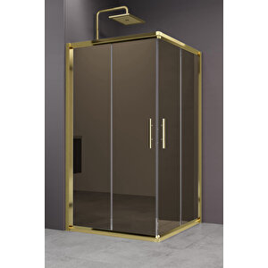 İndiana Temperli 6 Mm Kare Cam Duşakabin Altın Profil Bronz Reflekte Cam 80x80 cm