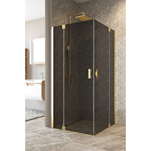 Antilitz Temperli 6 Mm Kare Menteşeli Cam Duşakabin Pvd Altın Menteşe Füme Cam 80x80 cm