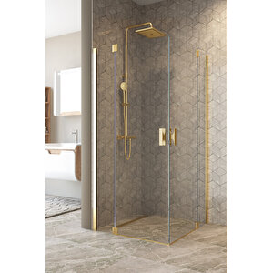 Antilitz Temperli 6 Mm Kare Menteşeli Cam Duşakabin Pvd Altın Menteşe Şeffaf Cam 110x110 cm