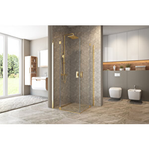 Antilitz Temperli 6 Mm Kare Menteşeli Cam Duşakabin Pvd Altın Menteşe Şeffaf Cam 110x110 cm