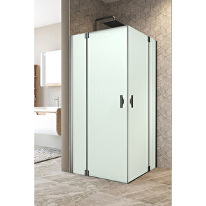 Antilitz Temperli 6 Mm Kare Menteşeli Cam Duşakabin Siyah Menteşe Kumlama Cam 80x80 cm