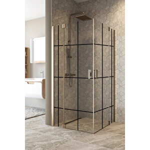 Antilitz Temperli 6 Mm Kare Menteşeli Cam Duşakabin Moka Menteşe Siyah Karolaj Cam 90x90 cm