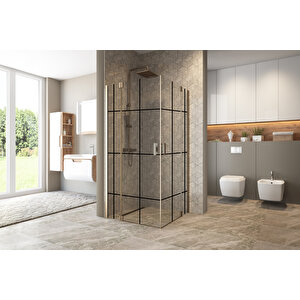 Antilitz Temperli 6 Mm Kare Menteşeli Cam Duşakabin Moka Menteşe Siyah Karolaj Cam 90x90 cm
