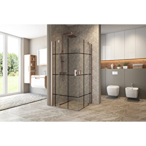 Antilitz Temperli 6 Mm Kare Menteşeli Cam Duşakabin Pvd Bakır Menteşe Siyah Karolaj Cam 70x70 cm