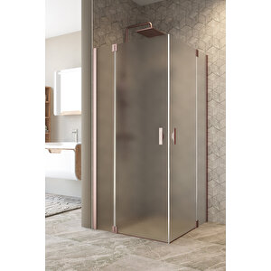 Antilitz Temperli 6 Mm Kare Menteşeli Cam Duşakabin Pvd Bakır Menteşe Buzlu Cam 90x90 cm