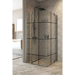 Antilitz Temperli 6 Mm Kare Menteşeli Cam Duşakabin Siyah Menteşe Siyah Karolaj Cam 100x100 cm
