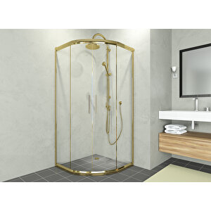 Alonza Temperli 6 Mm Oval Cam Duşakabin Altın Profil Şeffaf Cam 130x130 cm