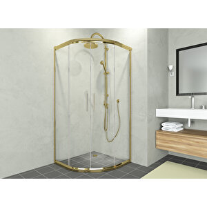 Alonza Temperli 6 Mm Oval Cam Duşakabin Altın Profil Şeffaf Cam 130x130 cm