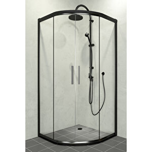 Alonza Temperli 6 Mm Oval Cam Duşakabin Siyah Profil Şeffaf Cam 150x150 cm