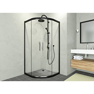Alonza Temperli 6 Mm Oval Cam Duşakabin Siyah Profil Şeffaf Cam 150x150 cm