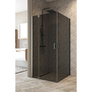 Antilitz Temperli 6 Mm Kare Menteşeli Cam Duşakabin Siyah Menteşe Füme Cam 110x110 cm