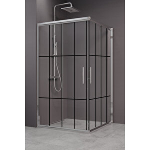 İndiana Temperli 6 Mm Kare Cam Duşakabin Krom Profil Siyah Karolaj Cam 80x80 cm