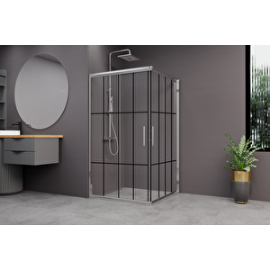 İndiana Temperli 6 Mm Kare Cam Duşakabin Krom Profil Siyah Karolaj Cam 80x80 cm