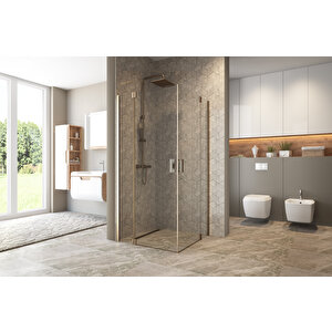 Antilitz Temperli 6 Mm Kare Menteşeli Cam Duşakabin Moka Menteşe Şeffaf Cam 100x100 cm