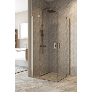 Antilitz Temperli 6 Mm Kare Menteşeli Cam Duşakabin Moka Menteşe Şeffaf Cam 80x80 cm