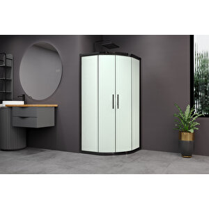 Alonza Temperli 6 Mm Oval Cam Duşakabin Siyah Profil Kumlama Cam 80x80 cm