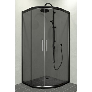 Alonza Temperli 6 Mm Oval Cam Duşakabin Siyah Profil Füme Cam 130x130 cm