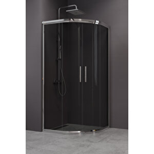 Alonza Temperli 6 Mm Oval Cam Duşakabin Ultra Parlak Krom Profil Füme Cam 150x150 cm