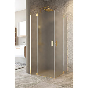 Antilitz Temperli 6 Mm Kare Menteşeli Cam Duşakabin Pvd Altın Menteşe Buzlu Cam 90x90 cm