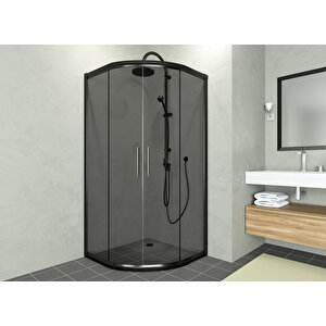 Alonza Temperli 6 Mm Oval Cam Duşakabin Siyah Profil Füme Cam 120x120 cm