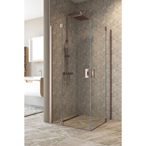 Antilitz Temperli 6 Mm Kare Menteşeli Cam Duşakabin Pvd Bakır Menteşe Şeffaf Cam 80x80 cm