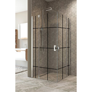 Antilitz Temperli 6 Mm Kare Menteşeli Cam Duşakabin Krom Menteşe Siyah Karolaj Cam 90x90 cm