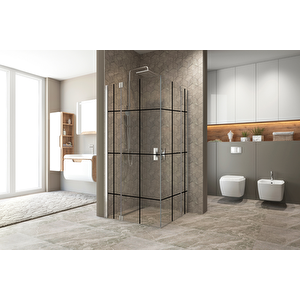 Antilitz Temperli 6 Mm Kare Menteşeli Cam Duşakabin Krom Menteşe Siyah Karolaj Cam 90x90 cm