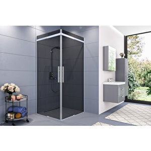 Clase Temperli 6 Mm Kare Cam Duşakabin Krom Profil Füme Cam 90x90 cm