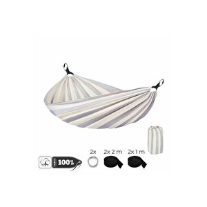 Pamuklu Duck Kumaş Kamp Bahçe Hamak Seti 230 X120 Cm - Antrasit Beyaz Çizgili, Yıkanabilir & Isıya Dayanıklı