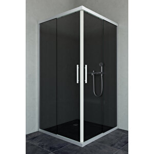 Sparta Temperli 6 Mm Kare Cam Duşakabin Krom Profil Füme Cam 80x80 cm