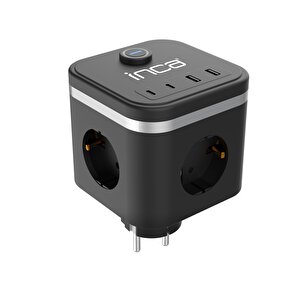 Inca Ipw-47sy 3port 2x Usb+2x Type-c Akım Korumalı Led Tuşlu Duvar Priz  - Siyah