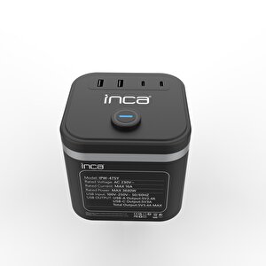 Inca Ipw-47sy 3port 2x Usb+2x Type-c Akım Korumalı Led Tuşlu Duvar Priz  - Siyah