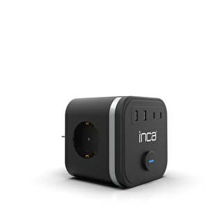 Inca Ipw-47sy 3port 2x Usb+2x Type-c Akım Korumalı Led Tuşlu Duvar Priz  - Siyah