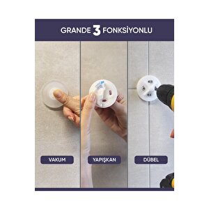 Grande Beşli Askı 3 Fonksiyonlu - Ister Vakumla, Ister Yapıştır, Ister Vidala