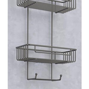 Duş Borusuna Asılabilir Kancalı İki Katlı Banyo Raf  Siyah Bk-0068