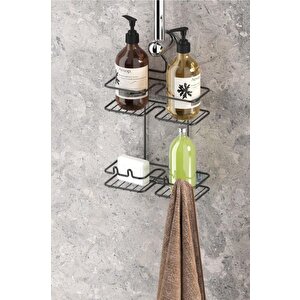 Duş Borusuna Asılabilir Kancalı Banyo Rafı Mat Siyah Bk067-s