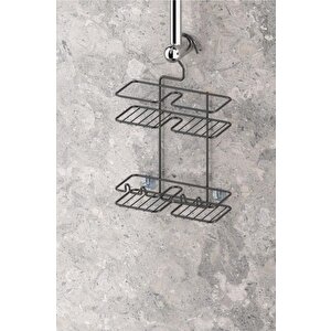 Duş Borusuna Asılabilir Kancalı Banyo Rafı Mat Siyah Bk067-s