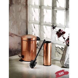 Pedallı Çöp Kovası Tuvalet Wc Fırçası Banyo Çöp Kovası 2li Banyo Seti 5 Litre Bakır Vintage