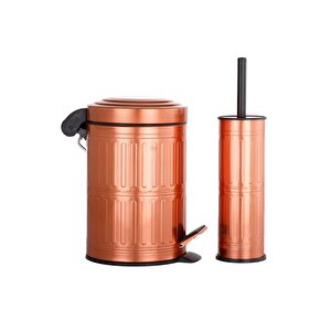Pedallı Çöp Kovası Tuvalet Wc Fırçası Banyo Çöp Kovası 2li Banyo Seti 5 Litre Bakır Vintage
