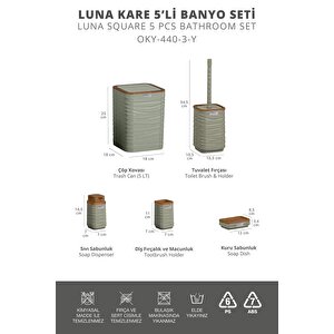 Okyanus Home Luna Yeşil Ahşap Desenli Kare 5'li Banyo Seti