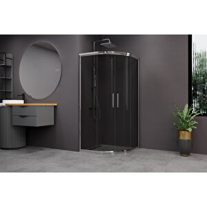 Alonza Temperli 6 Mm Oval Cam Duşakabin Ultra Parlak Krom Profil Füme Cam 70x70 cm