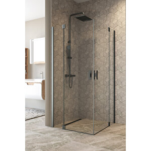 Antilitz Temperli 6 Mm Kare Menteşeli Cam Duşakabin Siyah Menteşe Şeffaf Cam 80x80 cm