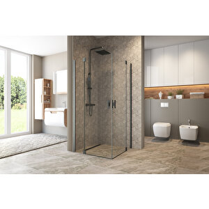 Antilitz Temperli 6 Mm Kare Menteşeli Cam Duşakabin Siyah Menteşe Şeffaf Cam 80x80 cm