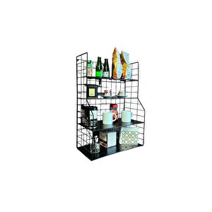 Modern Tasarım 4 Katlı Siyah Duvara Monte Dekoratif Raf