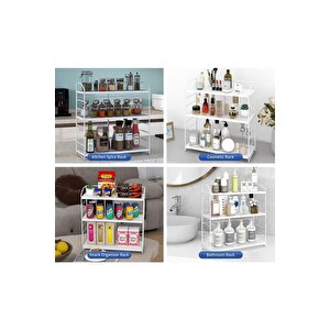 Ayarlanabilir Raflı 40cm Baharatlık, Organizer, Düzenleyizi Tezgahüstü Banyo, Mutfak, Ofis Model-1 Beyaz