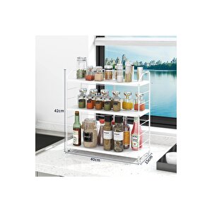 Ayarlanabilir Raflı 40cm Baharatlık, Organizer, Düzenleyizi Tezgahüstü Banyo, Mutfak, Ofis Model-1 Beyaz