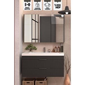 Lotus Banyo Dolabı 100 Cm Lavabo Dahil Antrasit Çekmeceli Komple Mebran Mdf